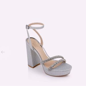 Jewel Badgley Mischka Silver Rochel Platform Heels W/ Gemstone Straps - Size 8